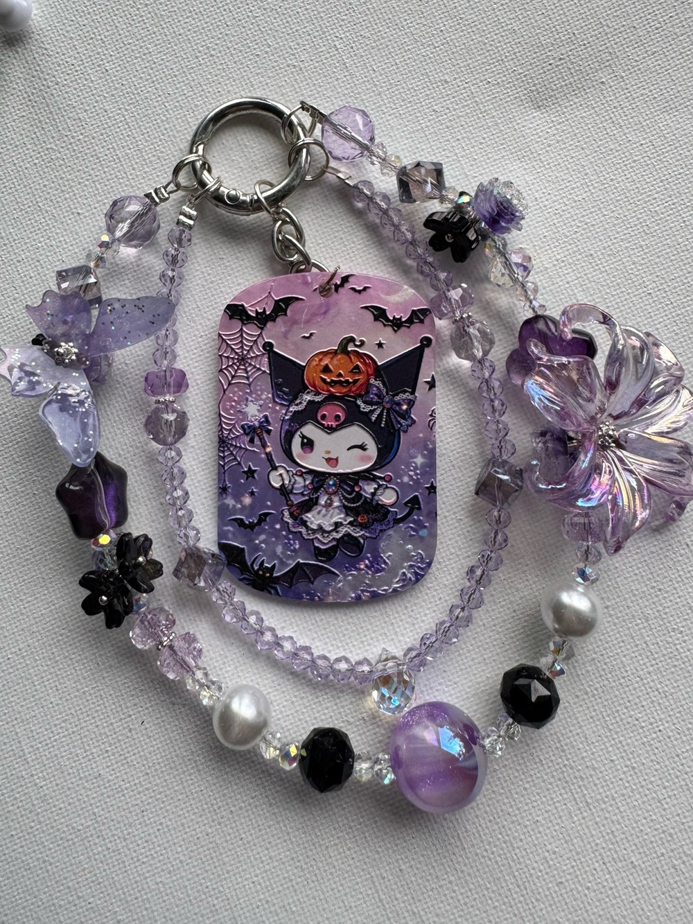Kuromi-Inspired Purple Cat Pendant Phone Charm